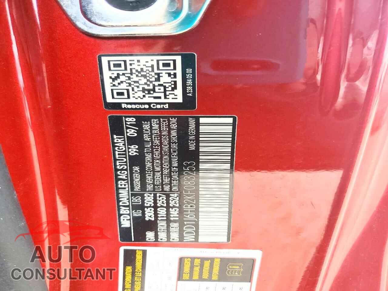 MERCEDES-BENZ E-CLASS 2019 - WDD1J6HB2KF083253