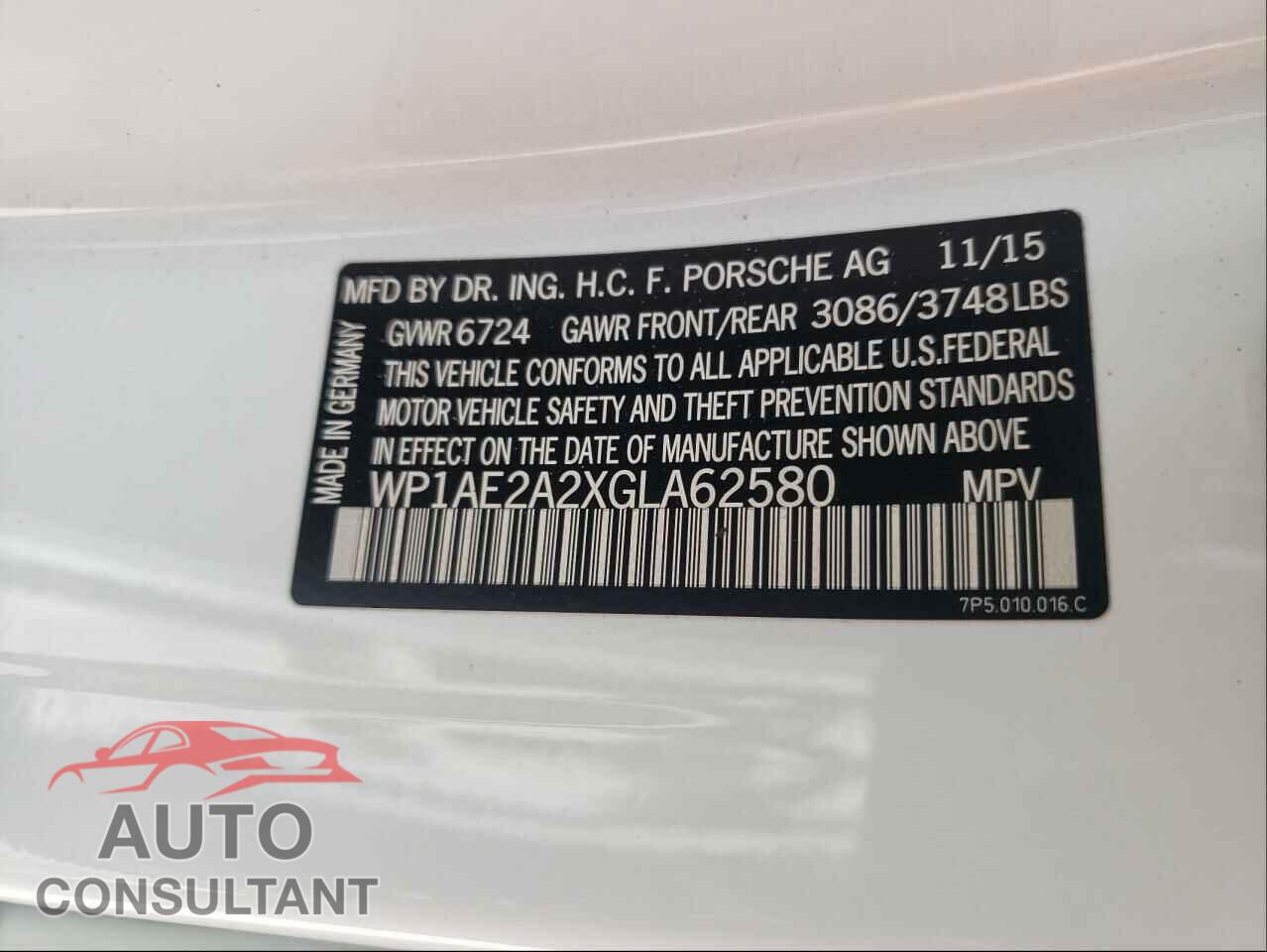 PORSCHE CAYENNE 2016 - WP1AE2A2XGLA62580