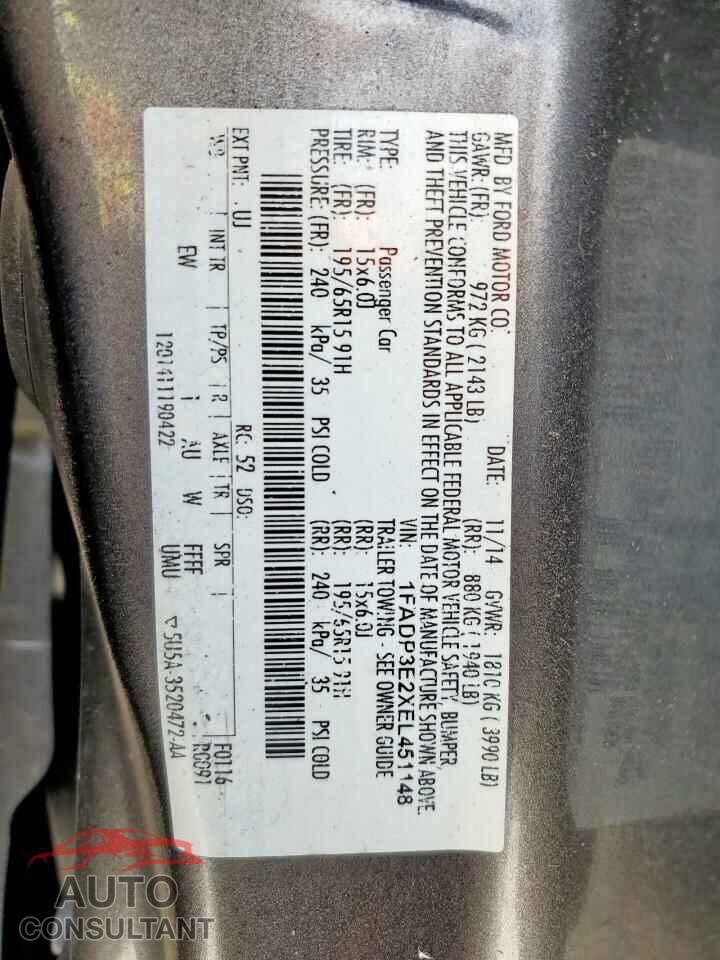 FORD FOCUS 2014 - 1FADP3E2XEL451148