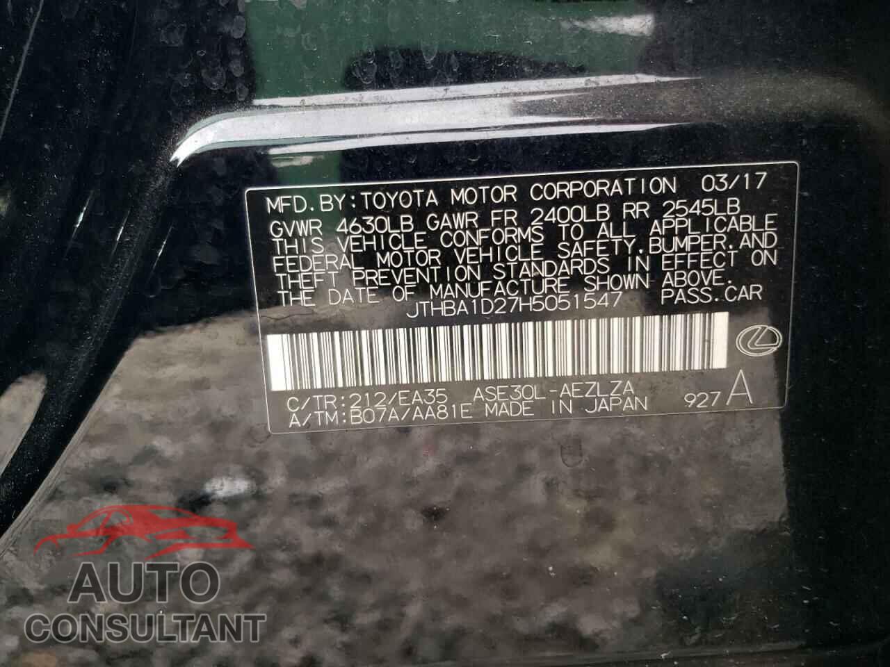 LEXUS IS 2017 - JTHBA1D27H5051547