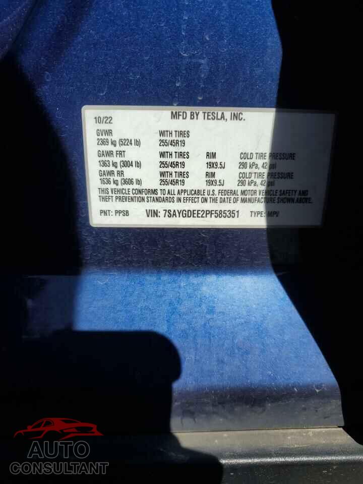 TESLA MODEL Y 2023 - 7SAYGDEE2PF585351
