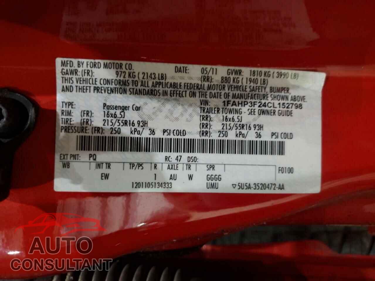 FORD FOCUS 2012 - 1FAHP3F24CL152798