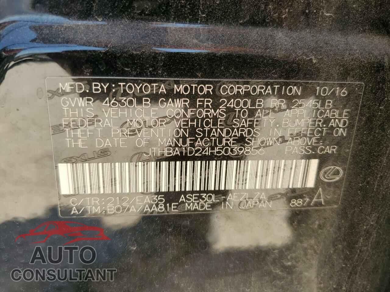LEXUS IS 2017 - JTHBA1D24H5039856