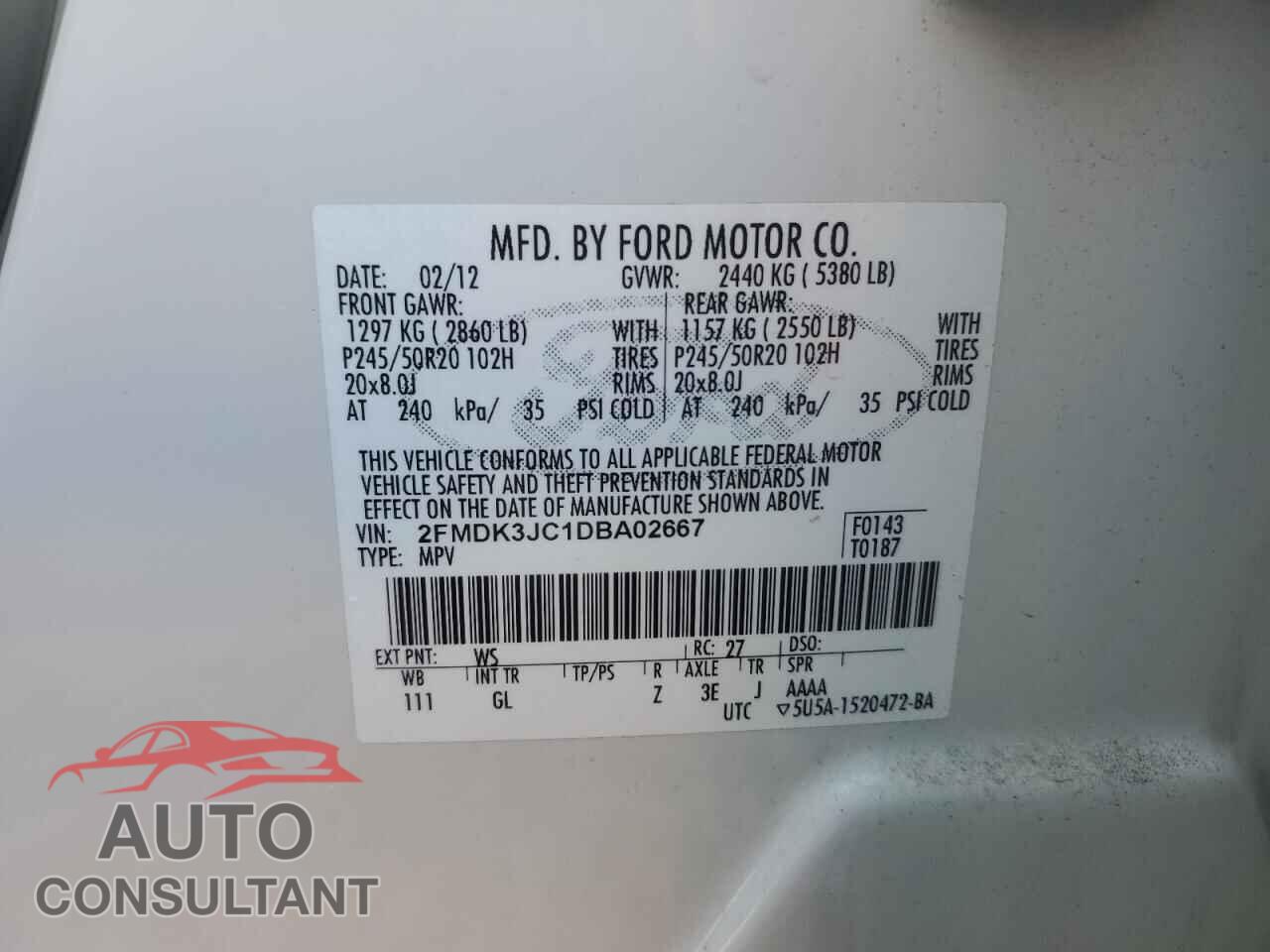 FORD EDGE 2013 - 2FMDK3JC1DBA02667
