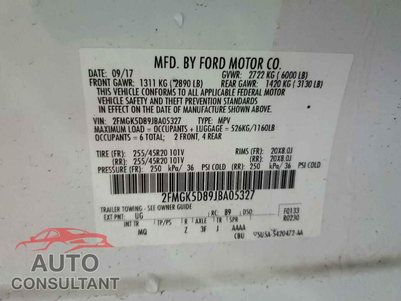 FORD FLEX 2018 - 2FMGK5D89JBA05327