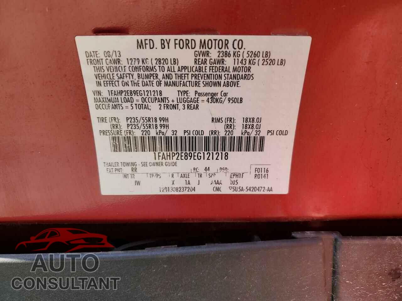 FORD TAURUS 2014 - 1FAHP2E89EG121218
