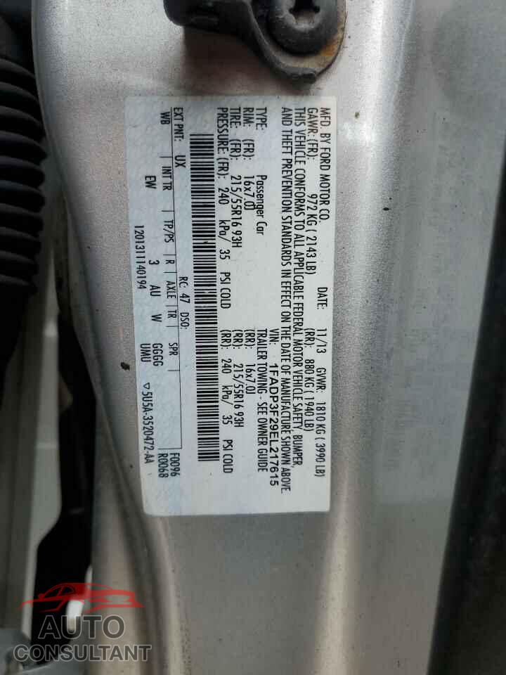 FORD FOCUS 2014 - 1FADP3F29EL217615