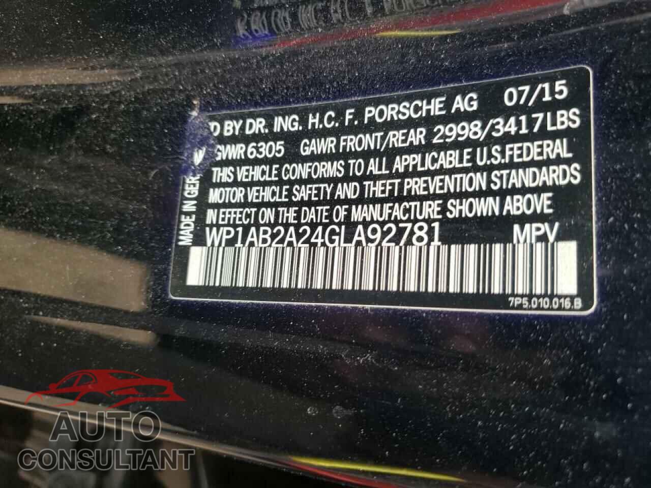 PORSCHE CAYENNE 2016 - WP1AB2A24GLA92781