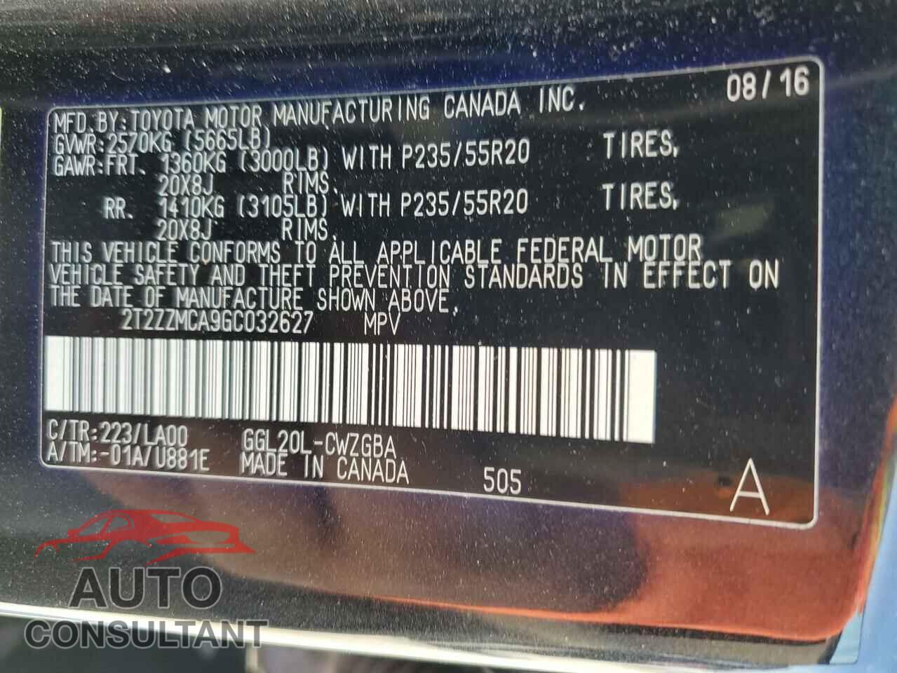 LEXUS RX350 2016 - 2T2ZZMCA9GC032627