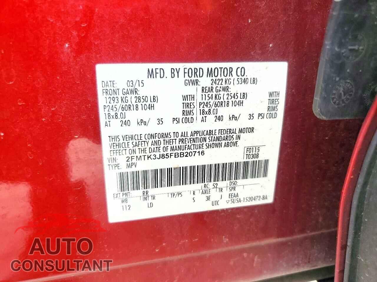 FORD EDGE 2015 - 2FMTK3J85FBB20716