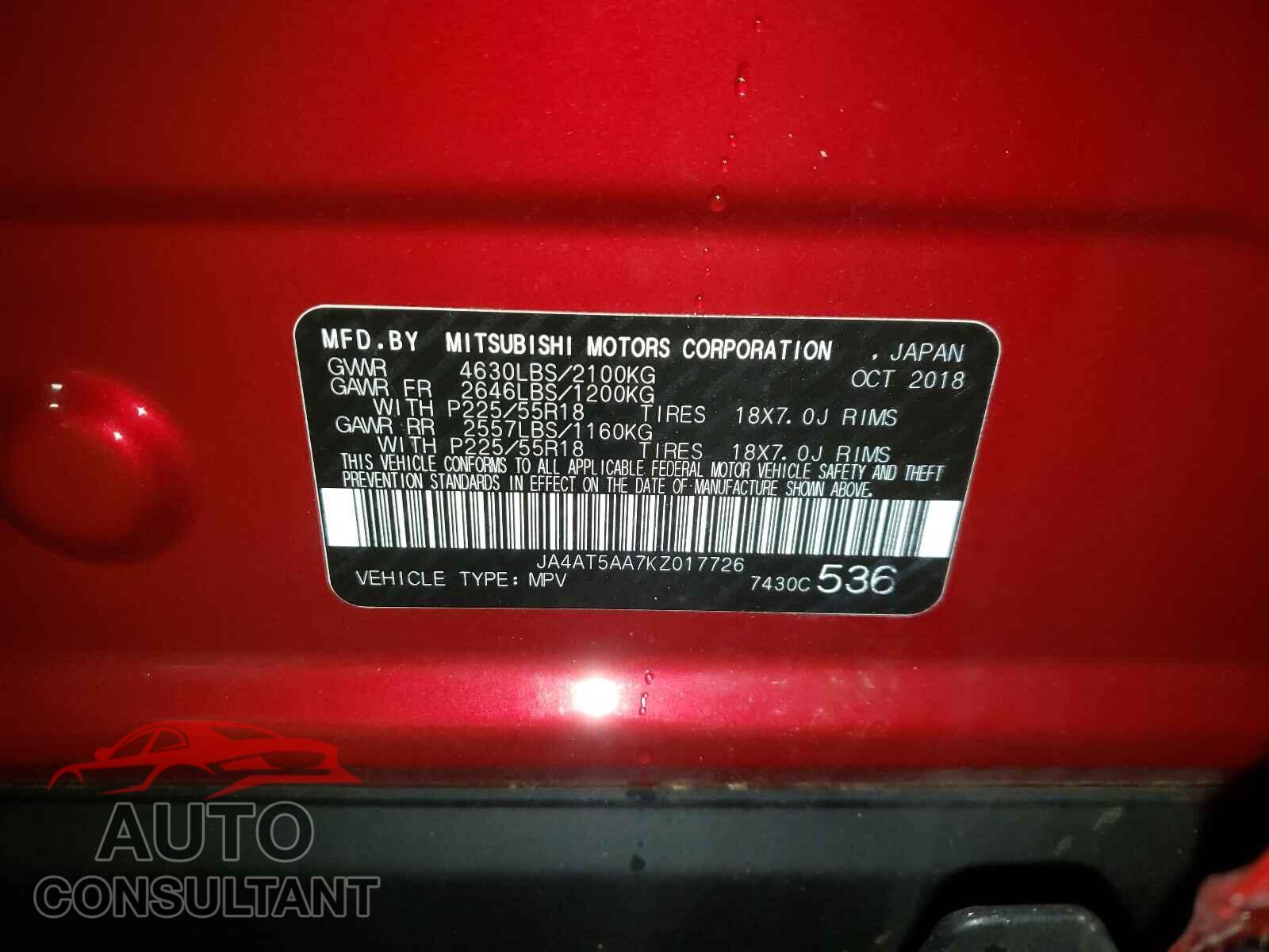 MITSUBISHI ECLIPSE 2019 - JA4AT5AA7KZ017726