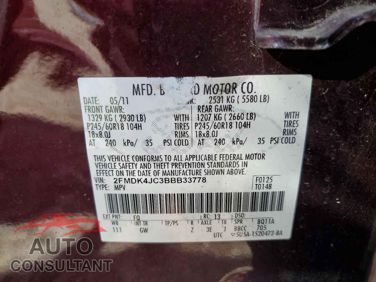 FORD EDGE 2011 - 2FMDK4JC3BBB33778