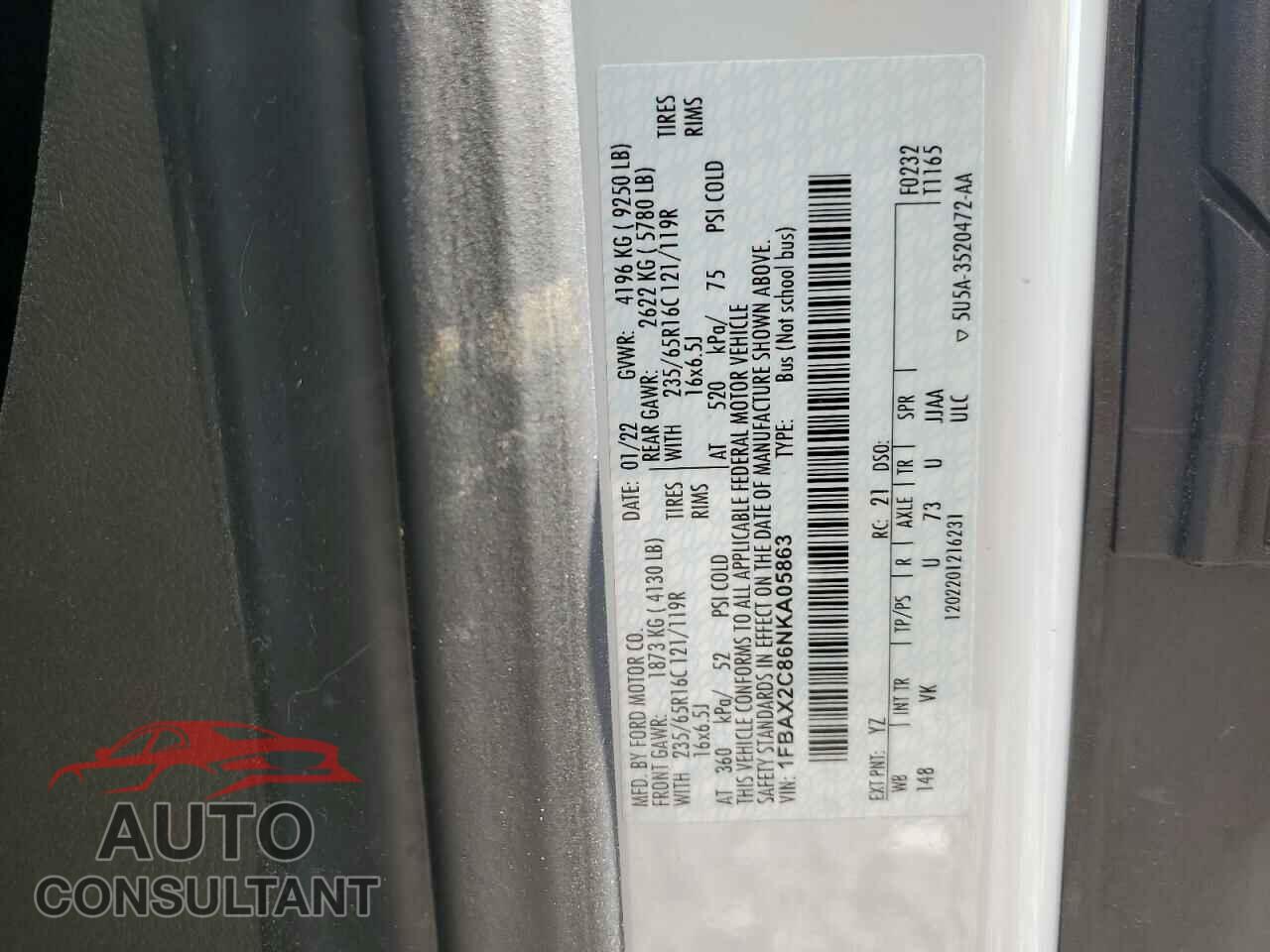 FORD TRANSIT 2022 - 1FBAX2C86NKA05863