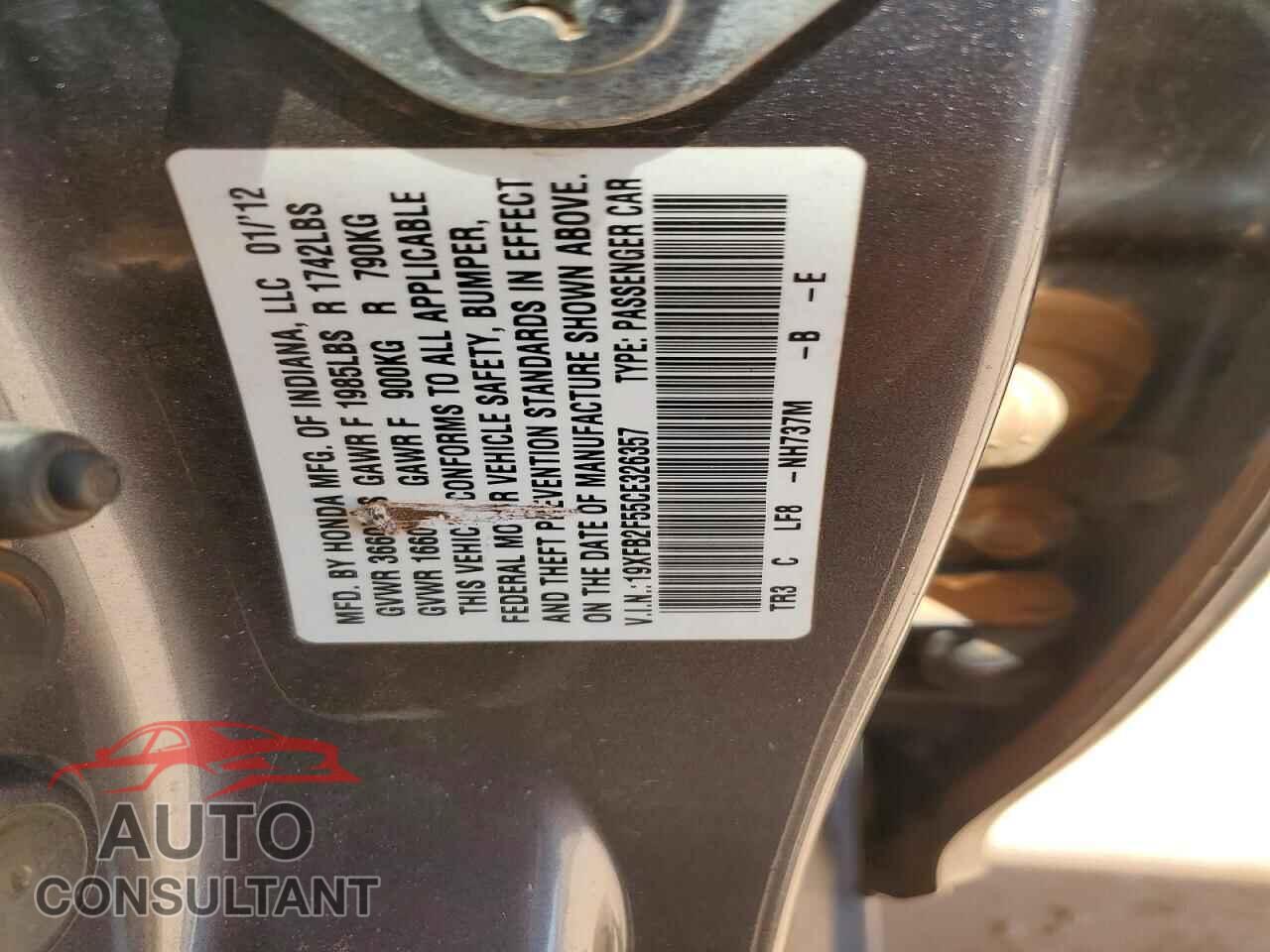 HONDA CIVIC 2012 - 19XFB2F55CE326357
