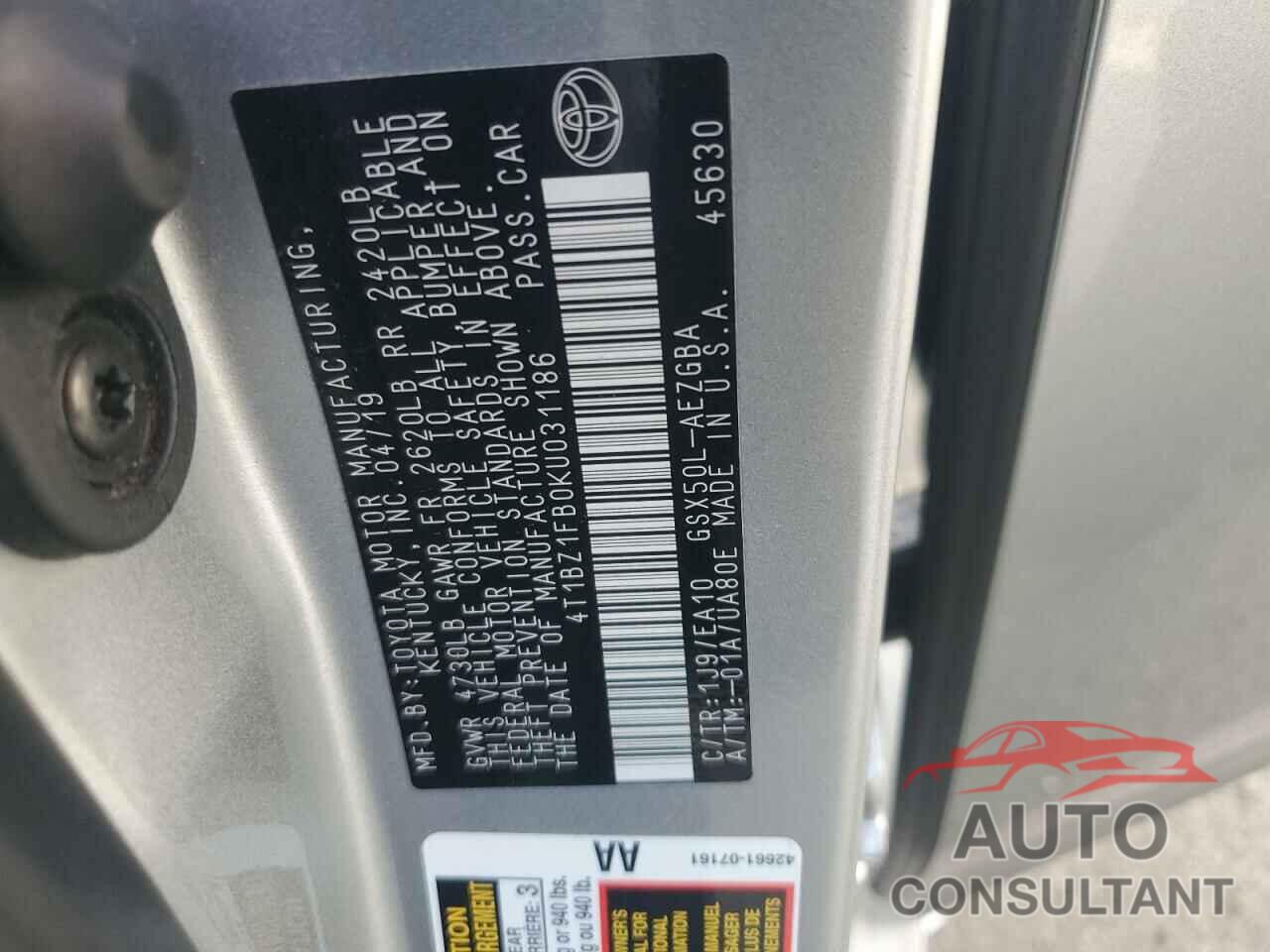 TOYOTA AVALON 2019 - 4T1BZ1FB0KU031186