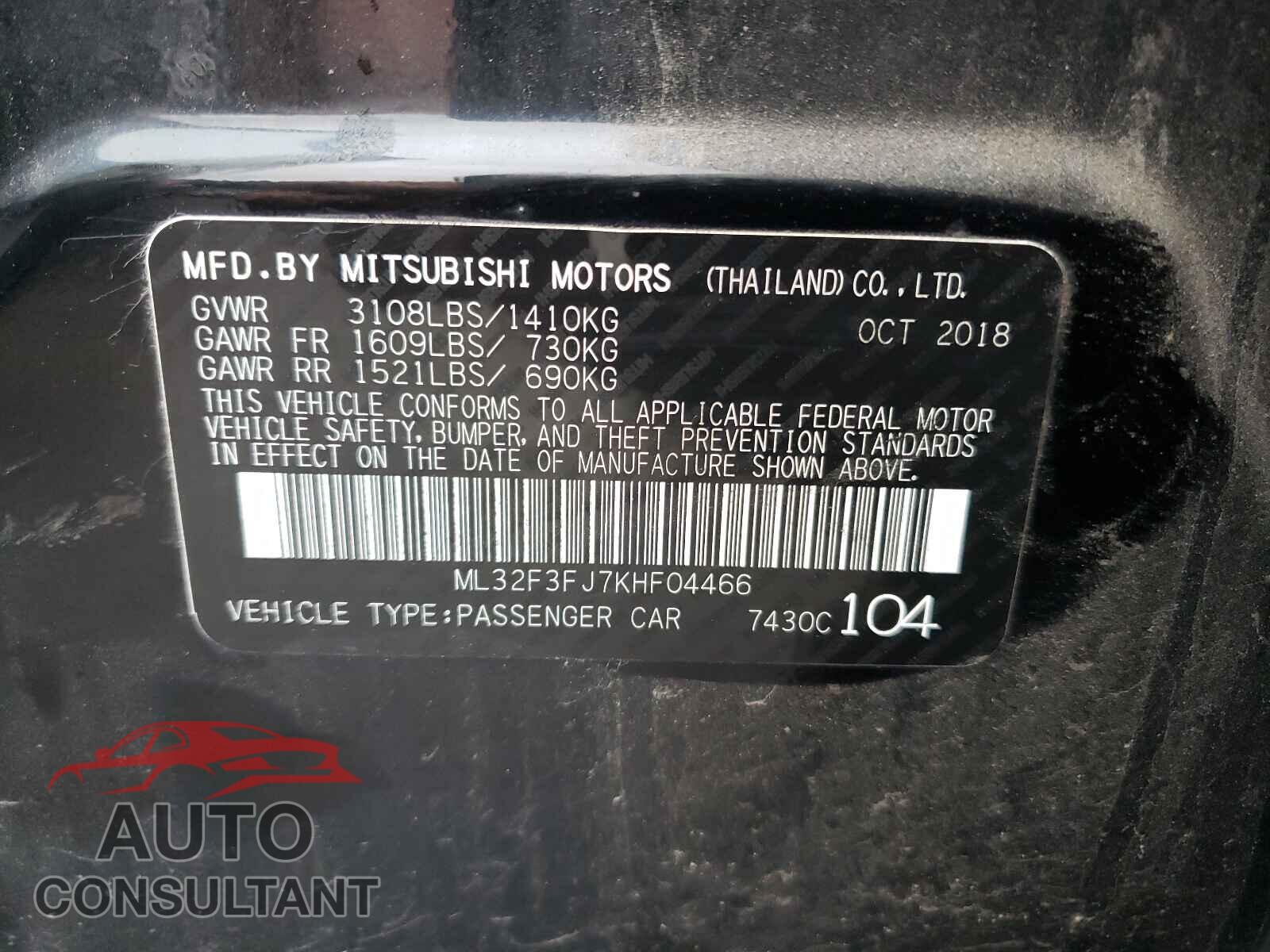 MITSUBISHI MIRAGE 2019 - ML32F3FJ7KHF04466