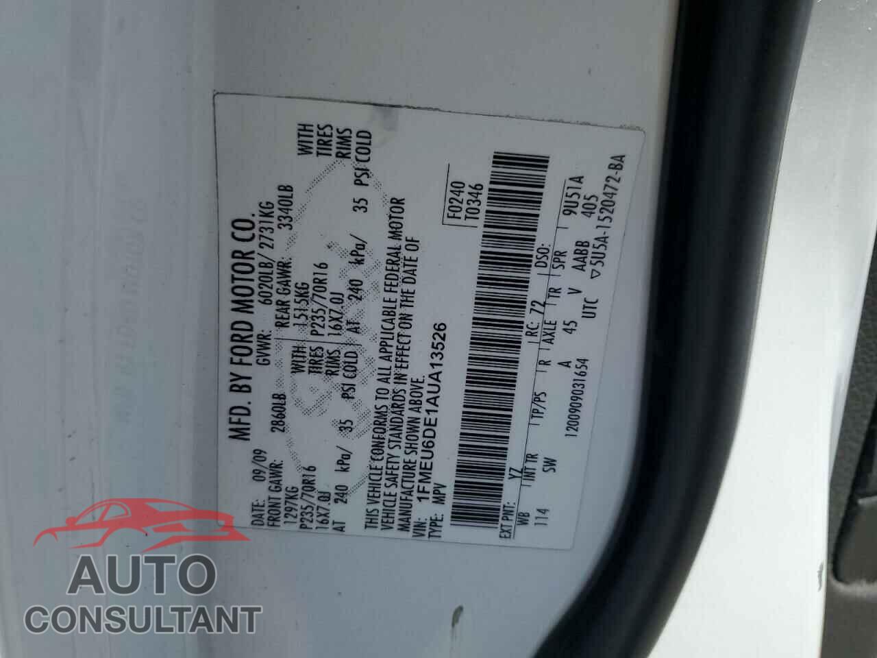 FORD EXPLORER 2010 - 1FMEU6DE1AUA13526