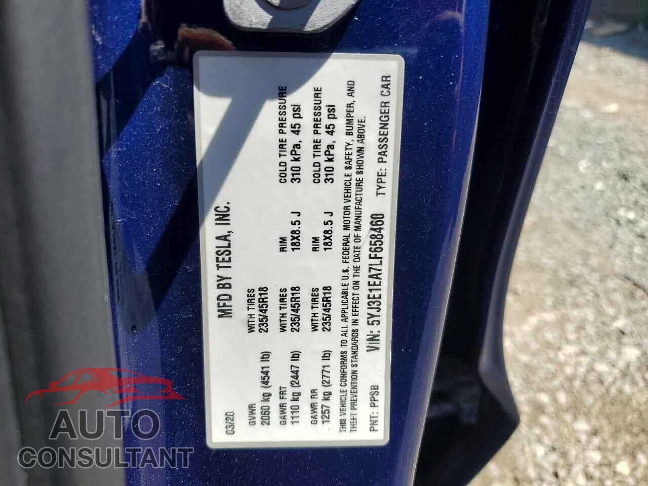 TESLA MODEL 3 2020 - 5YJ3E1EA7LF658460