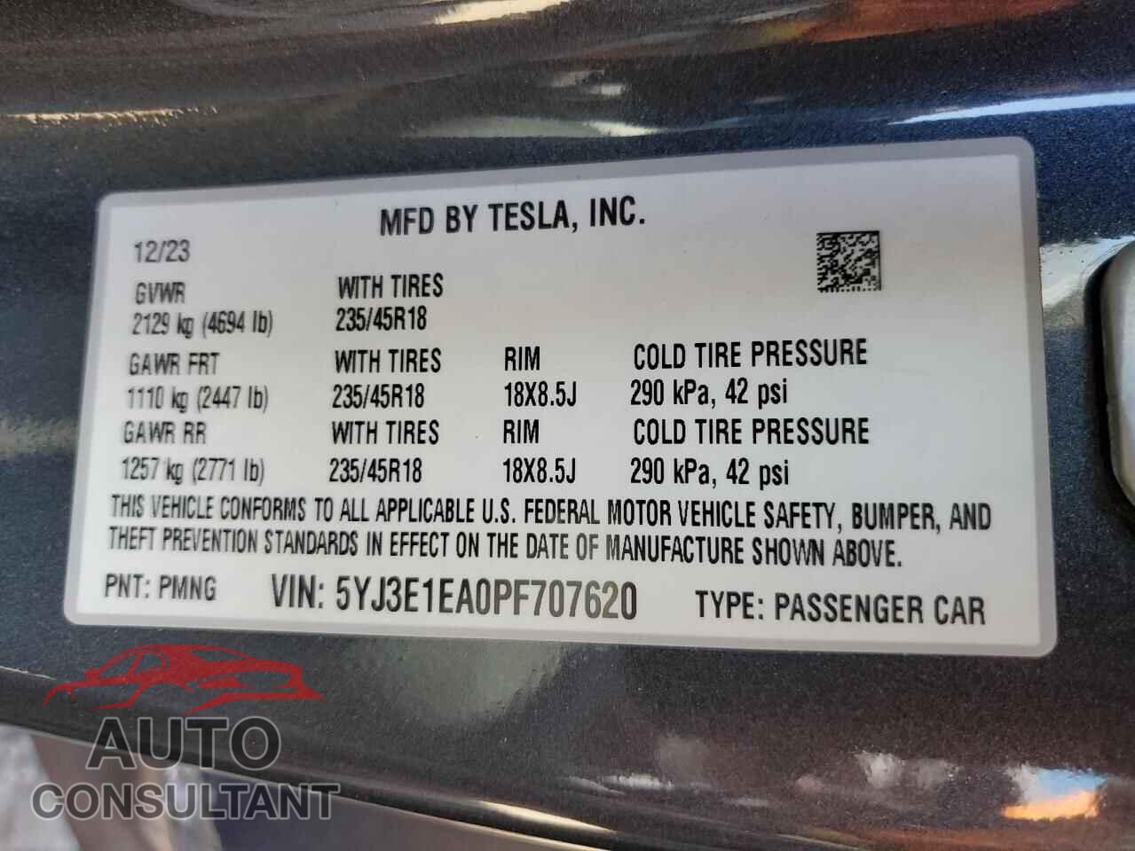 TESLA MODEL 3 2023 - 5YJ3E1EA0PF707620