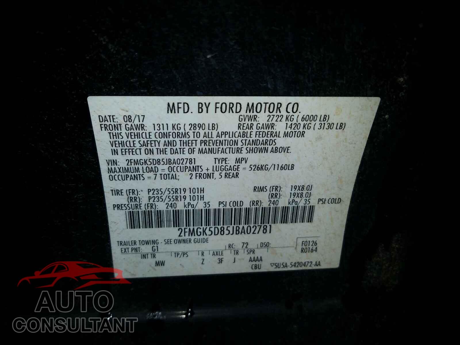 FORD FLEX 2018 - 2FMGK5D85JBA02781