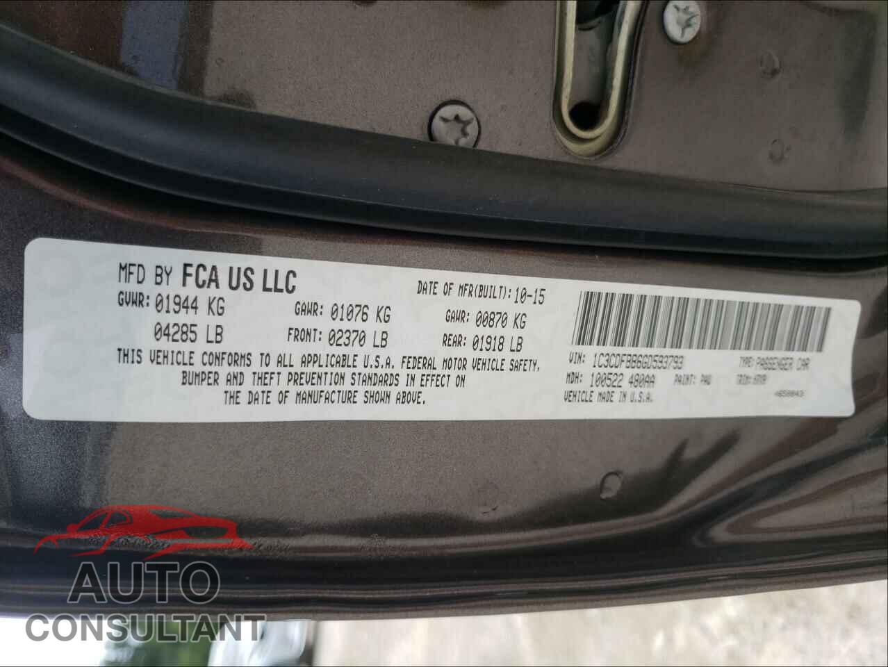 DODGE DART 2016 - 1C3CDFBB6GD593793