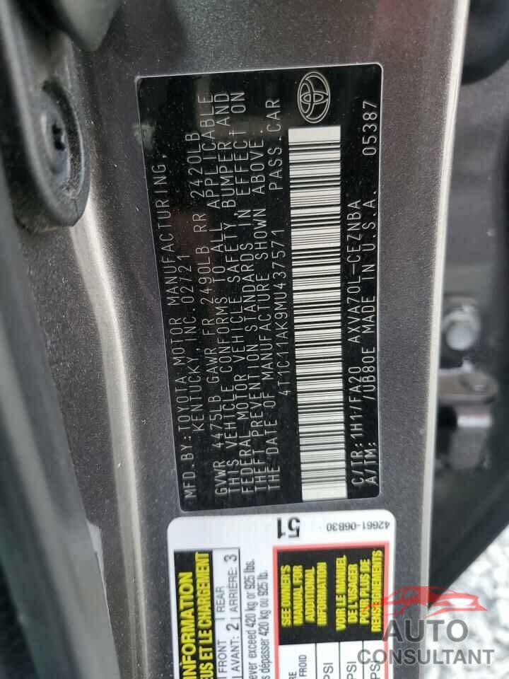 TOYOTA CAMRY 2021 - 4T1C11AK9MU437571