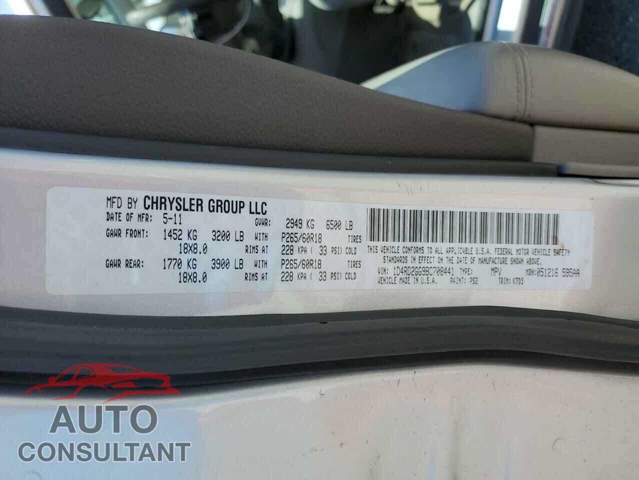 DODGE DURANGO 2011 - 1D4RD2GG9BC708441