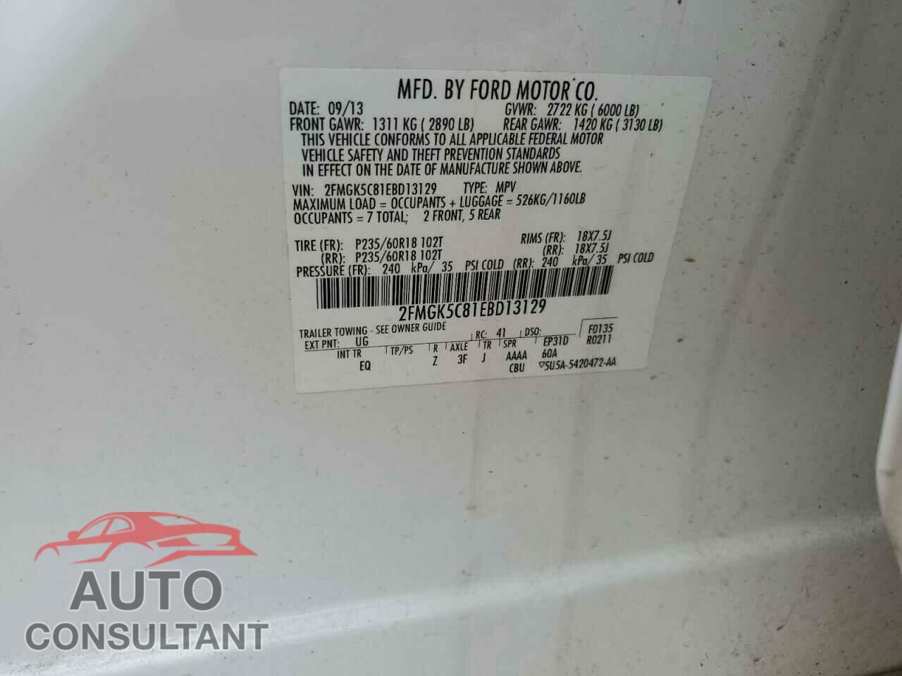 FORD FLEX 2014 - 2FMGK5C81EBD13129
