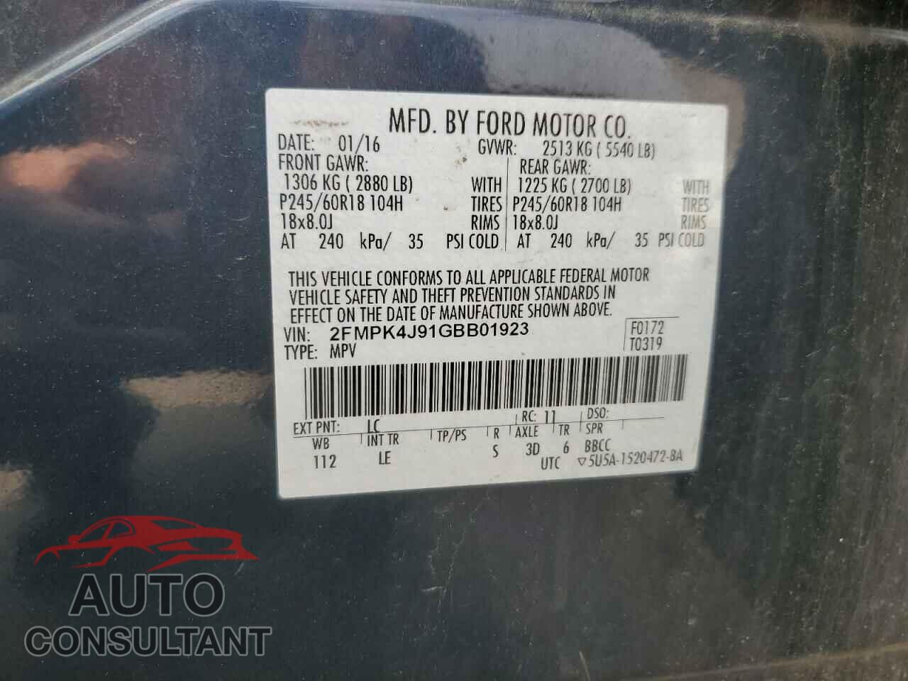 FORD EDGE 2016 - 2FMPK4J91GBB01923