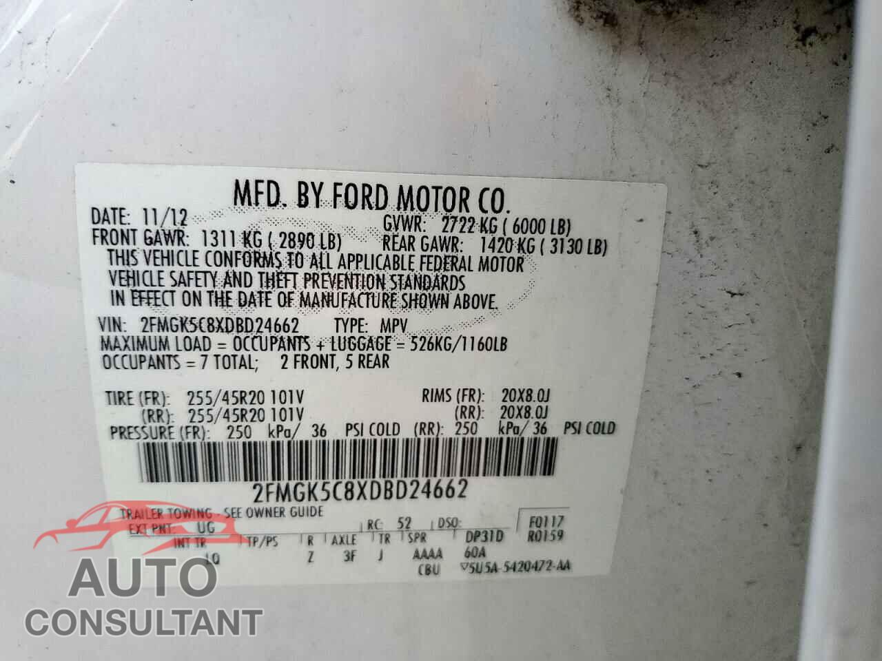 FORD FLEX 2013 - 2FMGK5C8XDBD24662