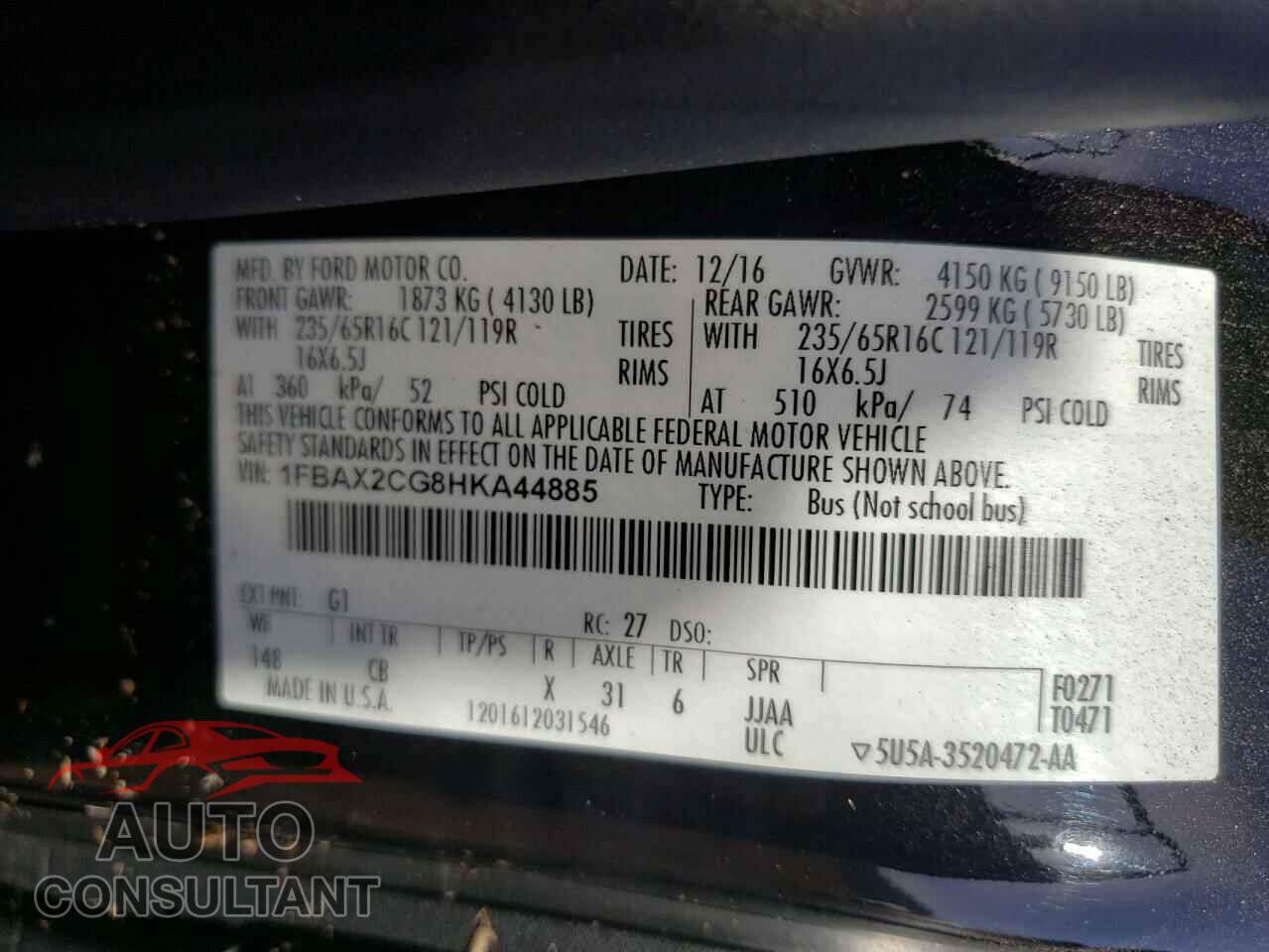 FORD TRANSIT CO 2017 - 1FBAX2CG8HKA44885