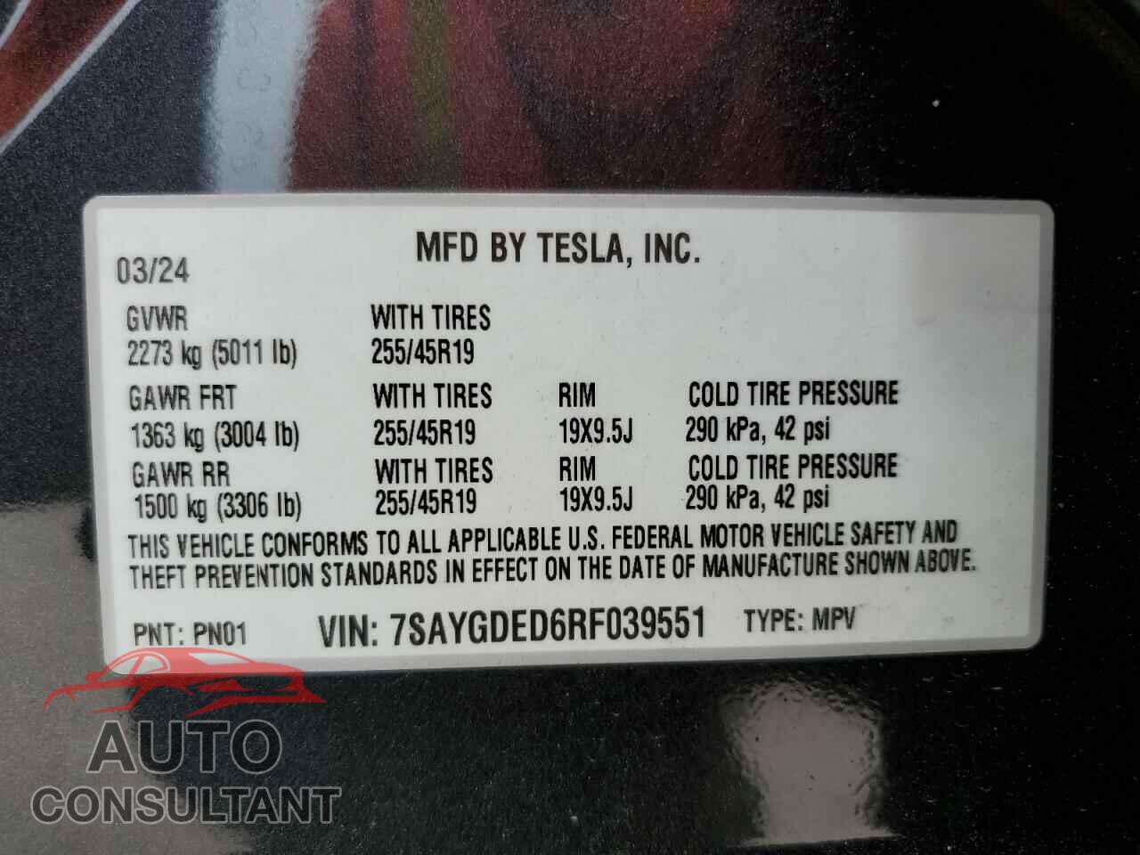 TESLA MODEL Y 2024 - 7SAYGDED6RF039551