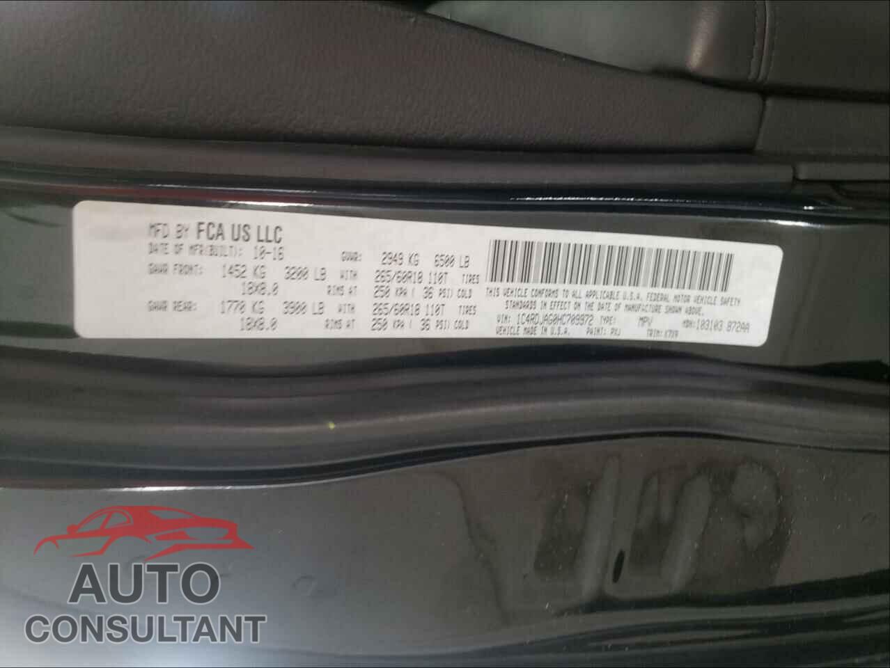 DODGE DURANGO 2017 - 1C4RDJAG0HC709972
