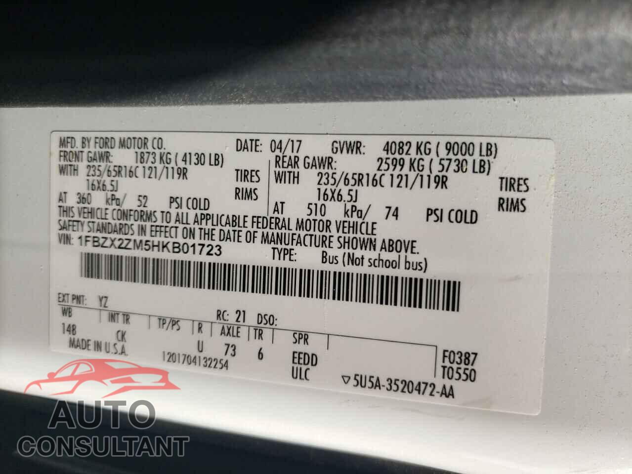 FORD TRANSIT 2017 - 1FBZX2ZM5HKB01723