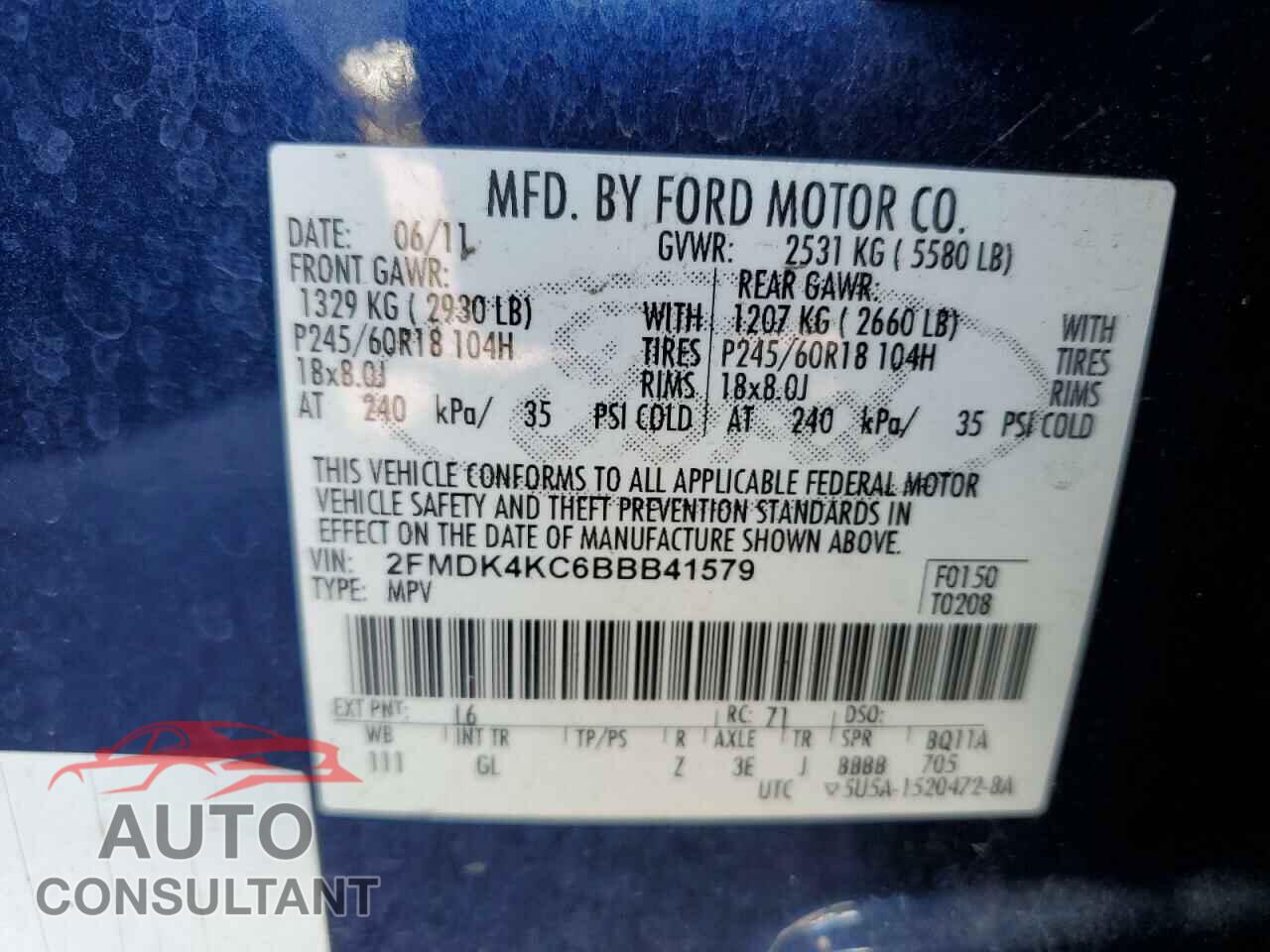 FORD EDGE 2011 - 2FMDK4KC6BBB41579