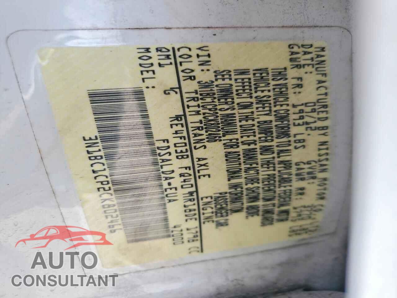 NISSAN VERSA 2012 - 3N1BC1CP2CK802466
