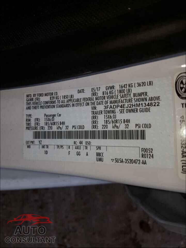 FORD FIESTA 2017 - 3FADP4EJ2HM134822