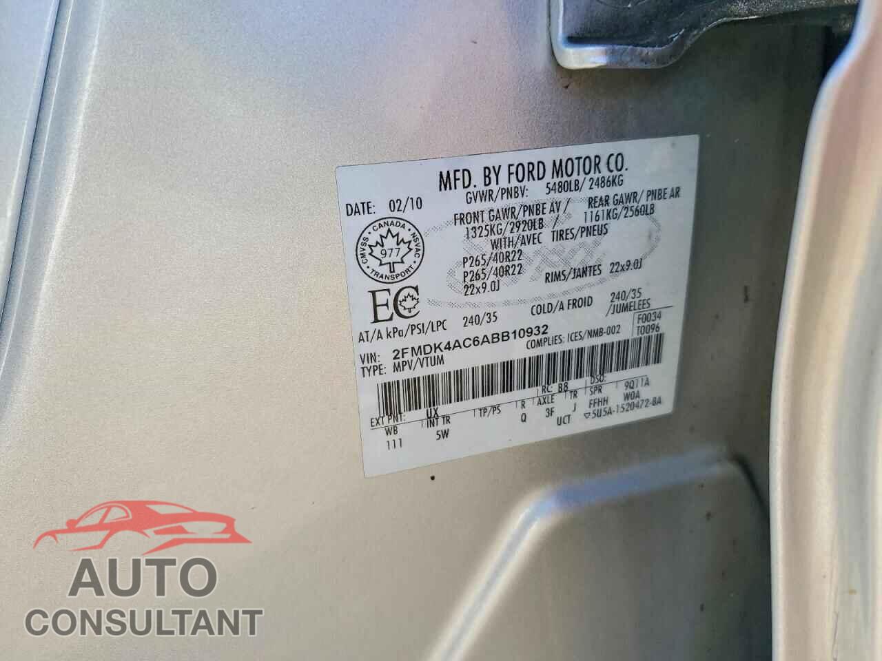 FORD EDGE 2010 - 2FMDK4AC6ABB10932