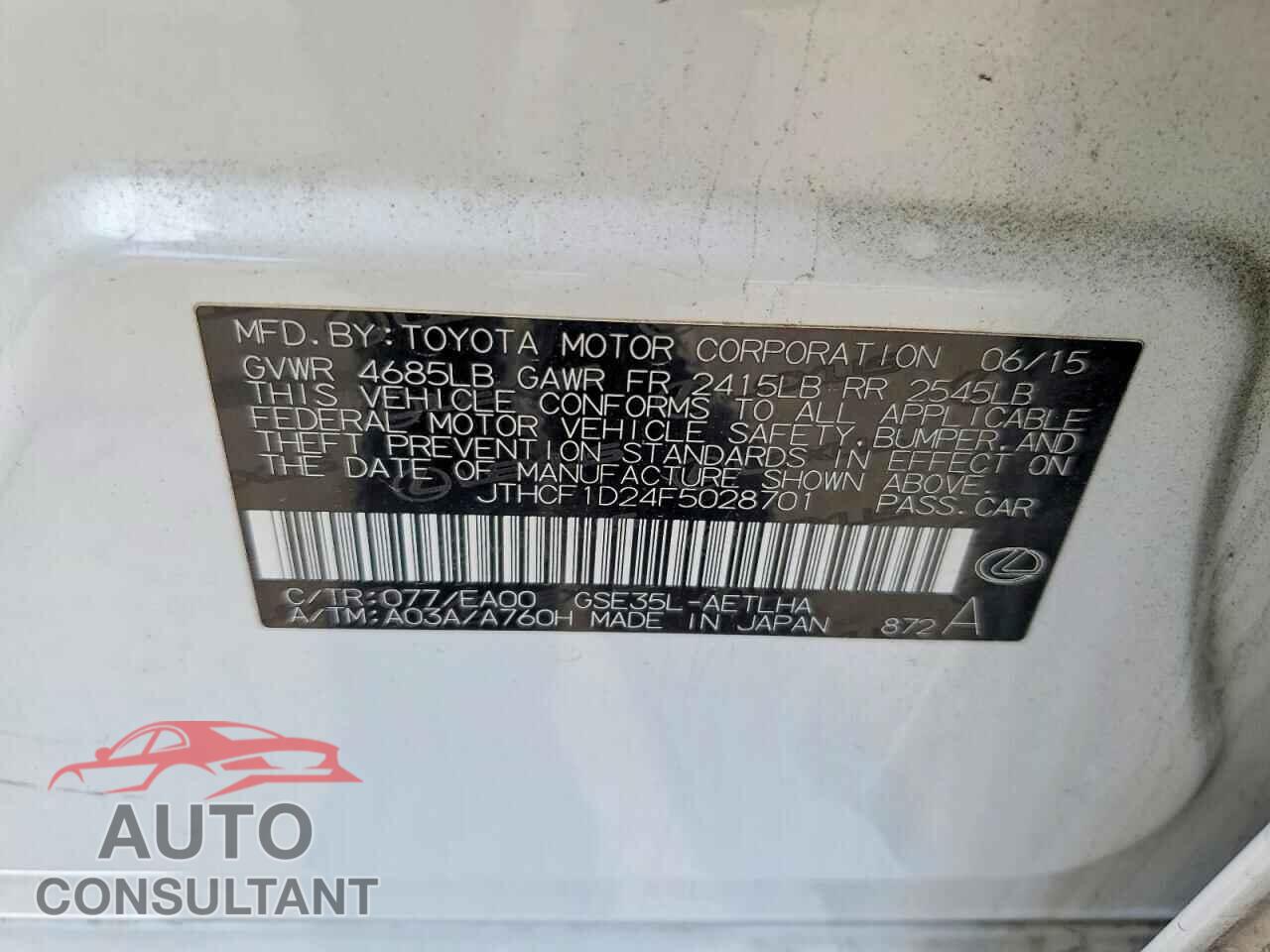 LEXUS IS 2015 - JTHCF1D24F5028701