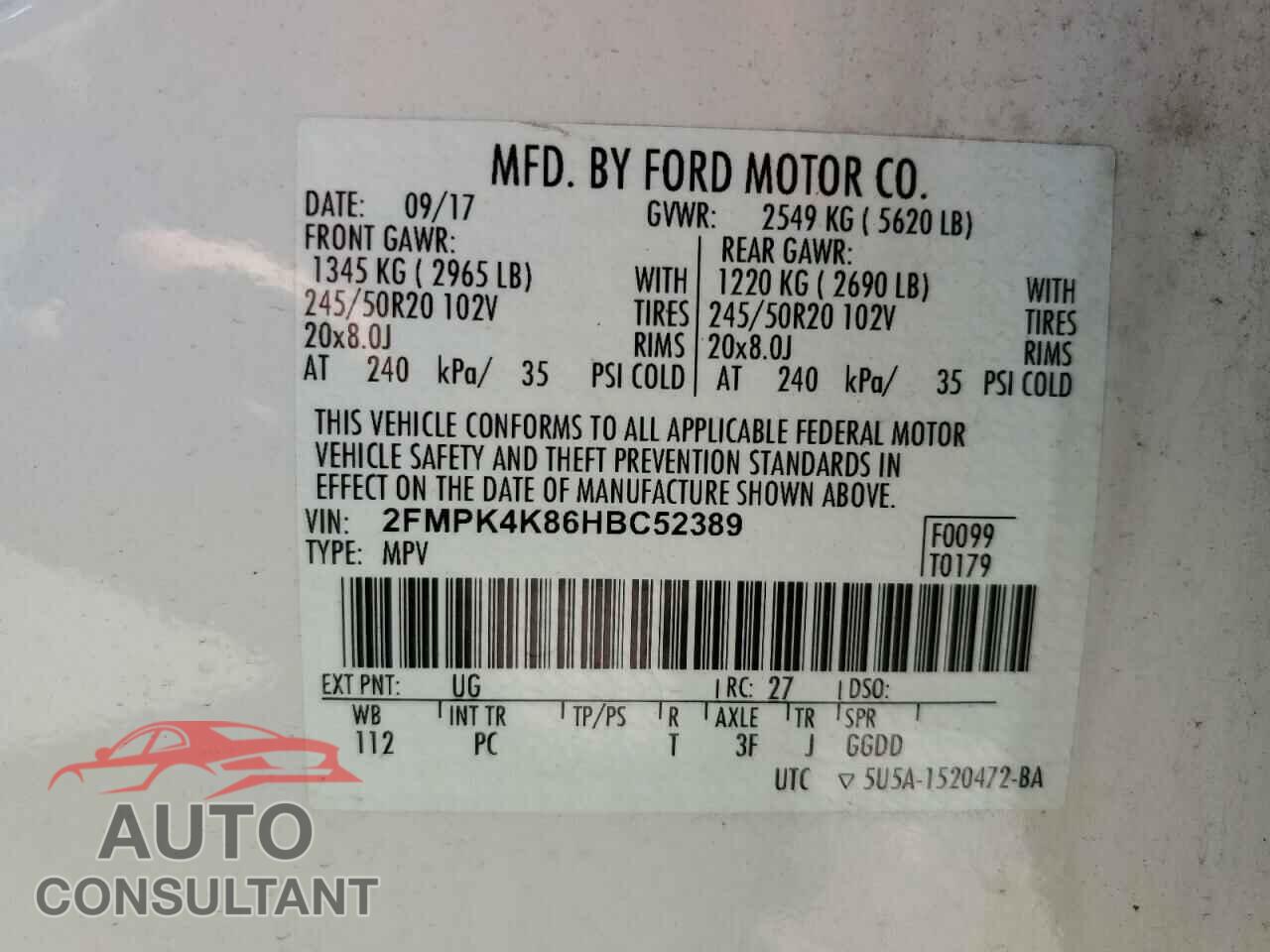 FORD EDGE 2017 - 2FMPK4K86HBC52389