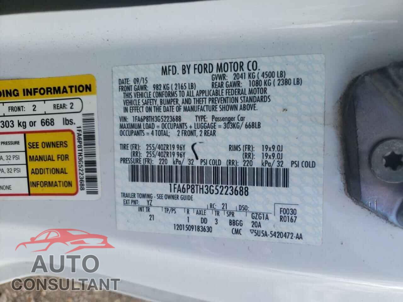 FORD MUSTANG 2016 - 1FA6P8TH3G5223688