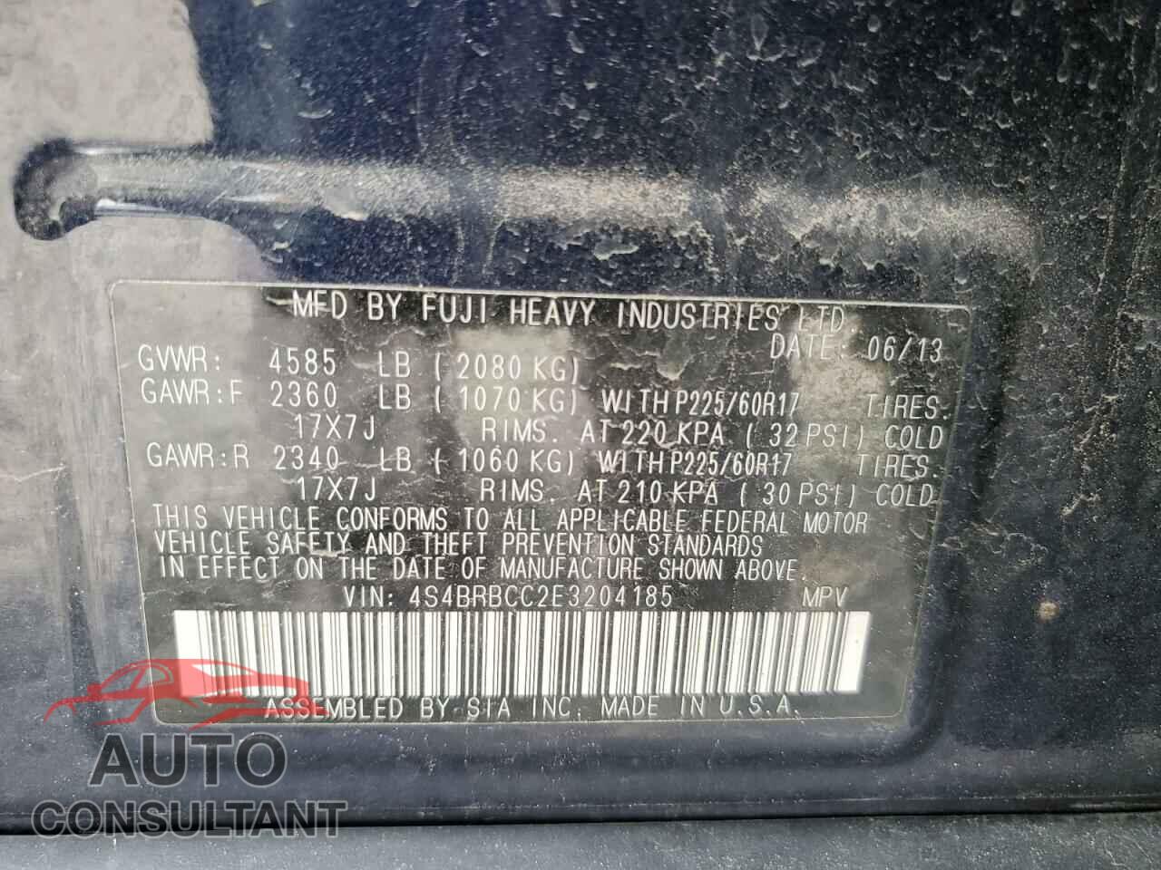 SUBARU OUTBACK 2014 - 4S4BRBCC2E3204185