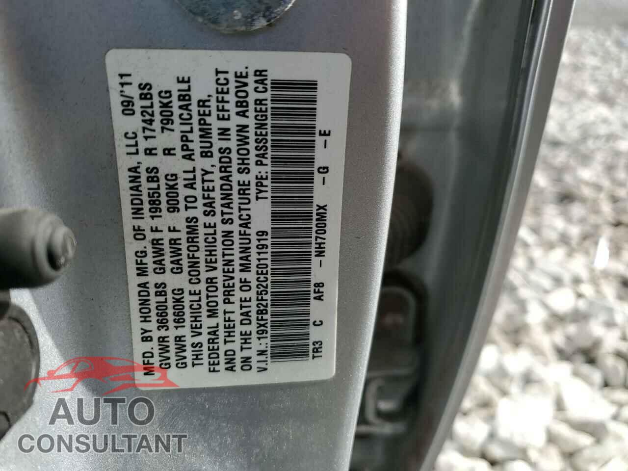 HONDA CIVIC 2012 - 19XFB2F52CE011919