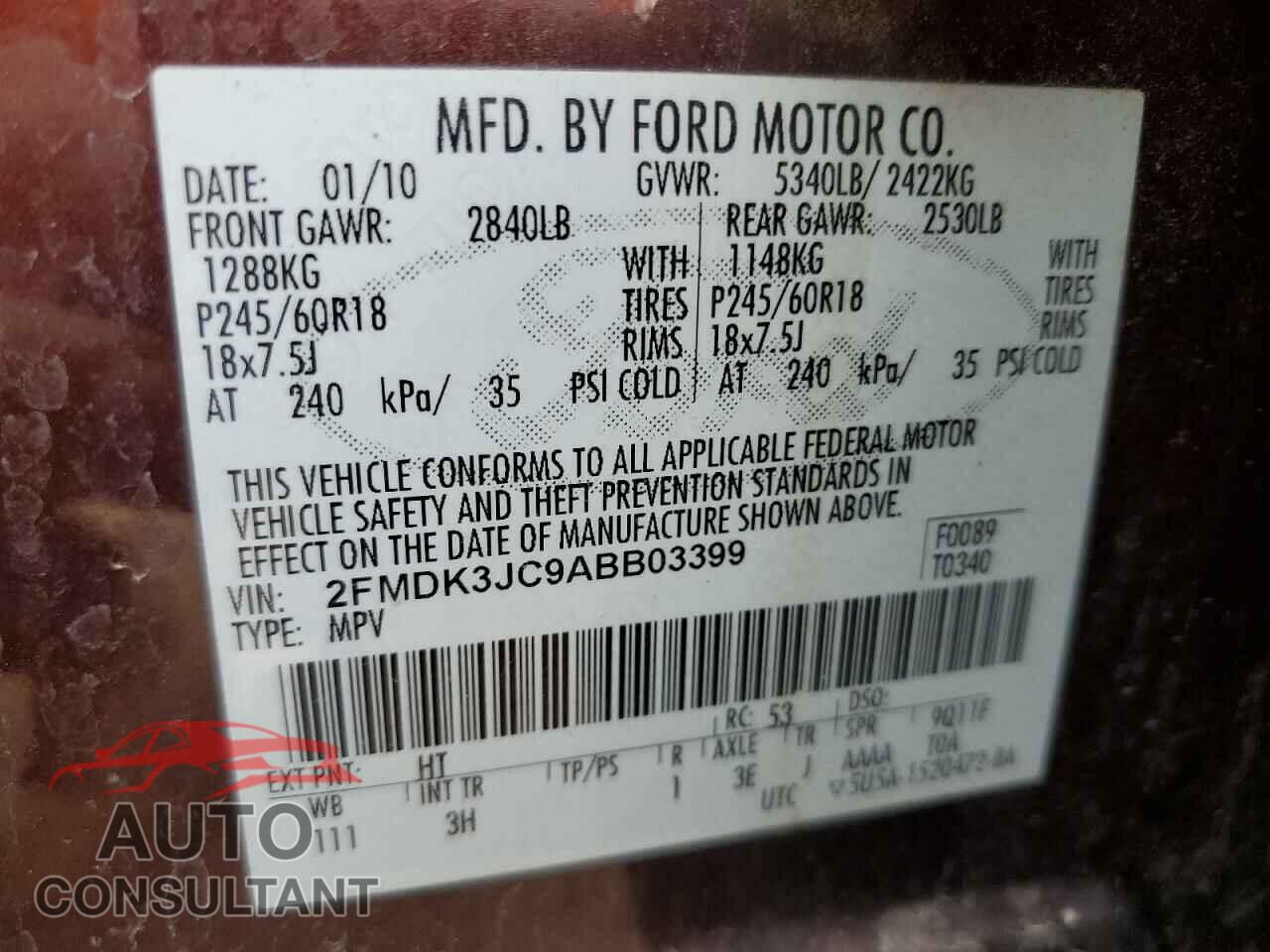 FORD EDGE 2010 - 2FMDK3JC9ABB03399