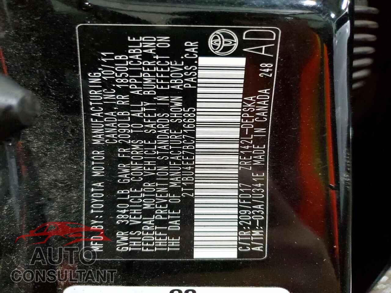 TOYOTA COROLLA 2011 - 2T1BU4EE7BC716685