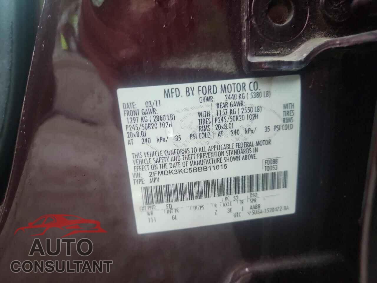 FORD EDGE 2011 - 2FMDK3KC5BBB11015
