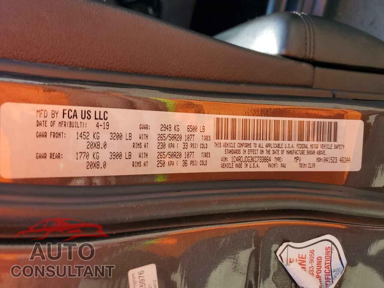 DODGE DURANGO 2019 - 1C4RDJDG3KC733864