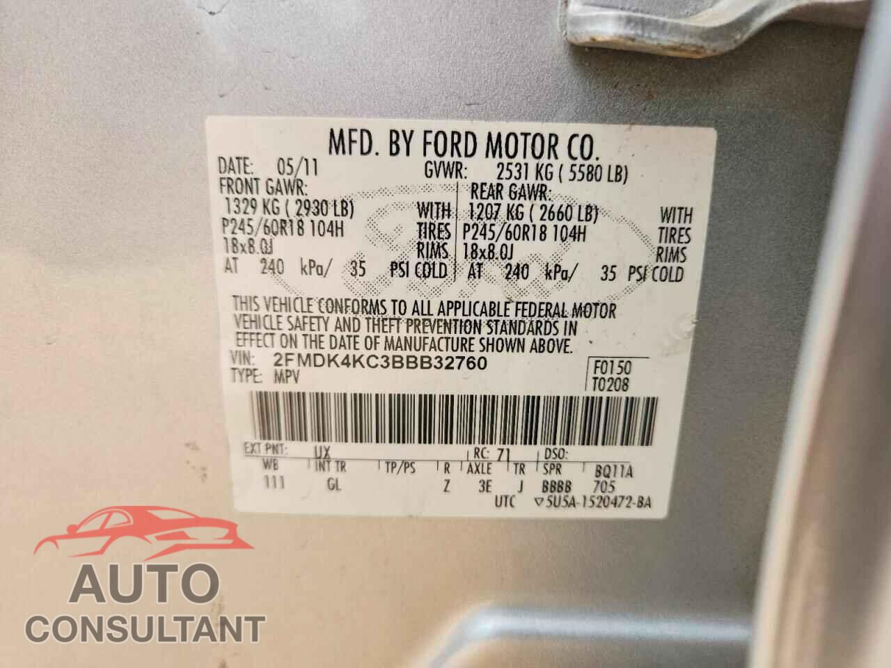 FORD EDGE 2011 - 2FMDK4KC3BBB32760