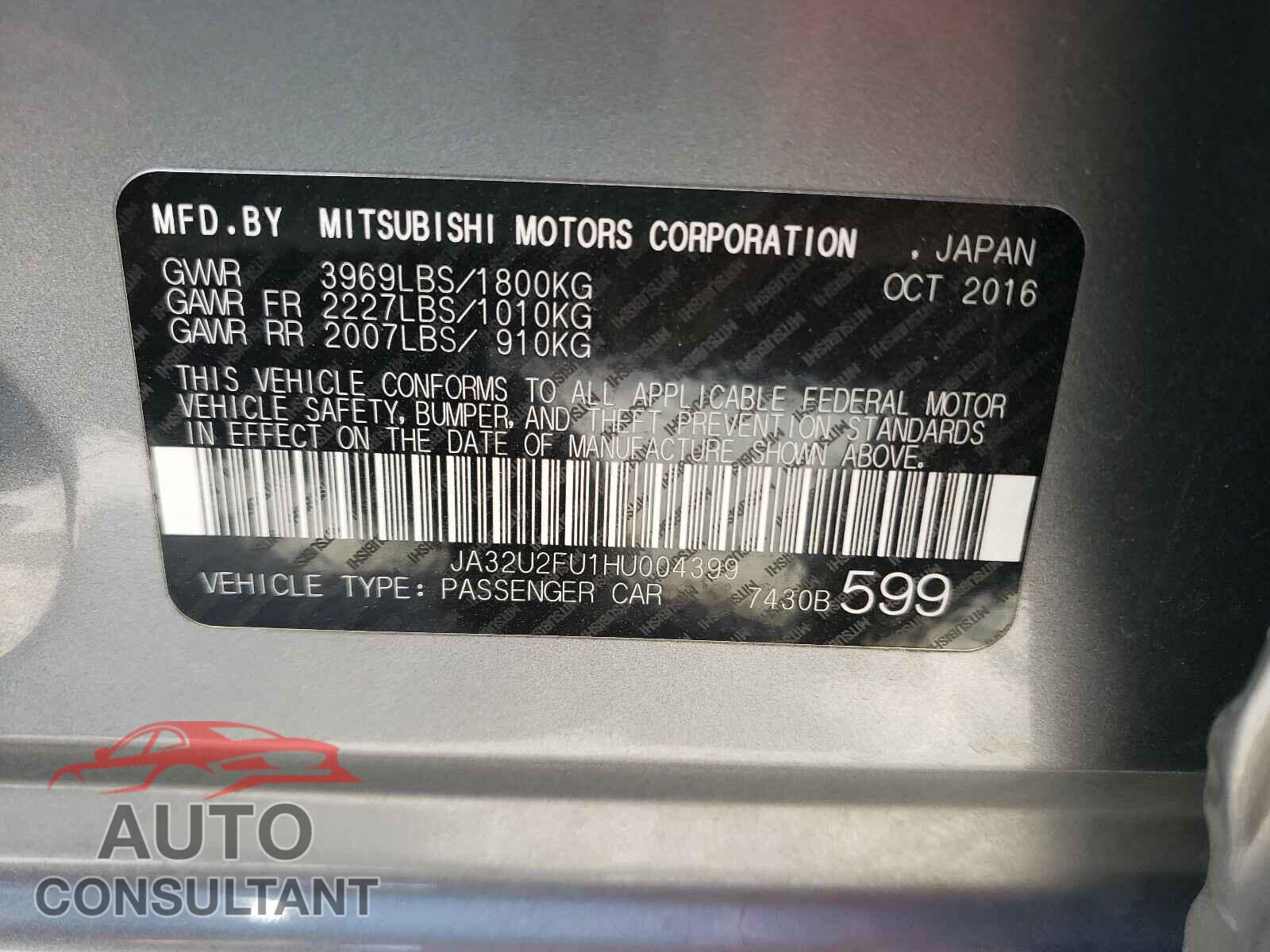 MITSUBISHI LANCER 2017 - JA32U2FU1HU004399