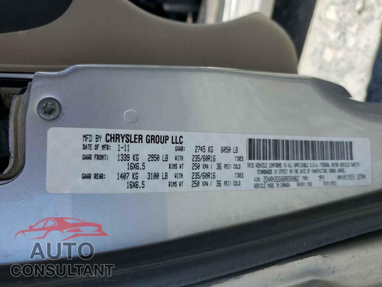DODGE CARAVAN 2011 - 2D4RN3DG0BR650962